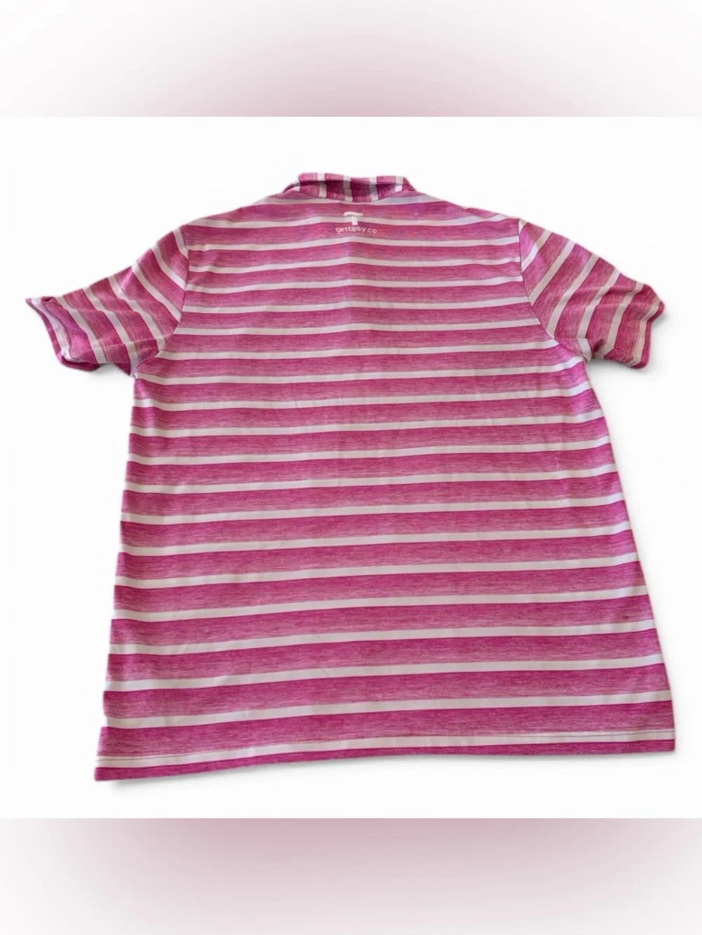 Adidas Men’s Golf Polo Shirt Large Pink White Stripe Lightweight Tipsy Tabs